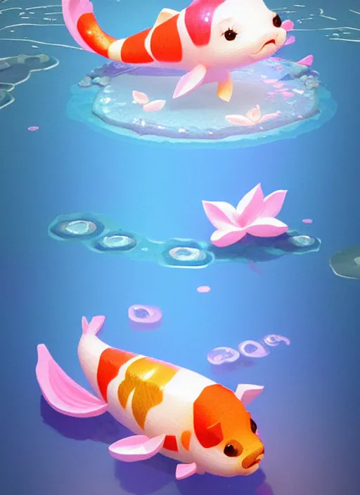 Image similar to sparkling pastel cute voxel art of a koi pond, behance, artstation, cute, Japanese, 3d render, unity, beautiful lighting, extremely beautiful, very beautiful award winning art Huang Guangjian and Gil Elvgren and Sachin Teng , Greg Manchess