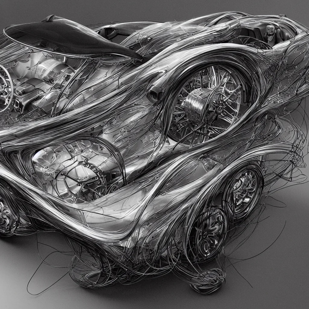 Image similar to open top sports car shaped as time machine in latent space, mechanical wire frame drawing, fantasy, intricate, elegant, highly detailed, digital painting, concept art, smooth, sharp focus, illustration, divine realm of gods, realistic cinematic style, filmed in 70mm, volumetric lighting, octane render, photographic, concept art, artist Leonardo DaVinci, unreal engine 8k