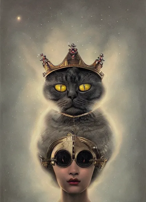 Image similar to ultra realist soft painting of a nuclear bomb explosion, a humanoid cat king with a crown, partial symmetry accurate features, very intricate details, focus, curvy, award winning, artstyle tom bagshaw