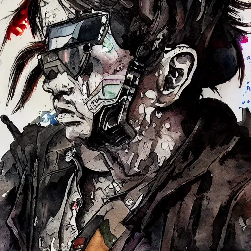 Prompt: a watercolor ink painting of a post - apocalyptic cyberpunk grimdark demon in the style of leonard boyarsky in the style of yoji shinkawa detailed realistic hd 8 k high resolution