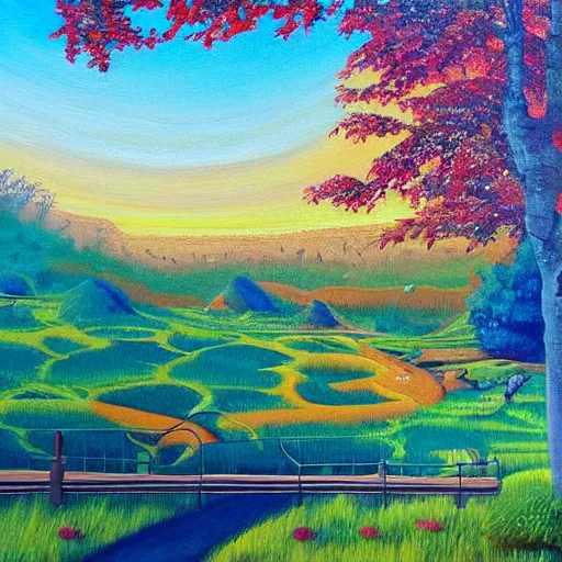 Image similar to Beautiful city of the distant future in harmony with nature. Nice colour scheme, soft warm colour. Beautiful painting by Lurid. (2022)