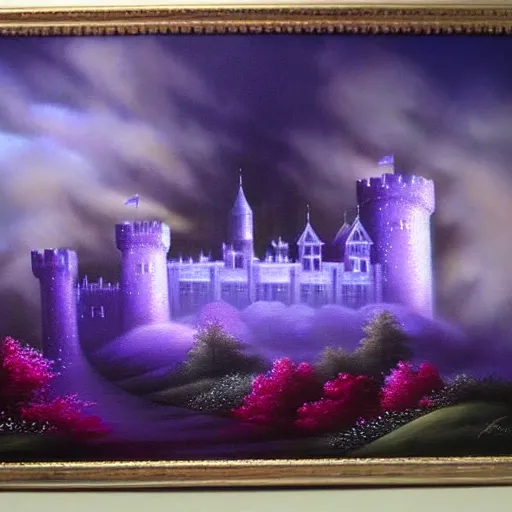 Image similar to beautiful matte airbrush painting of a castle of light, inspired by gilbert williams, clean painting and good lighting, dark blue and intense purple color - w 1 0 2 4