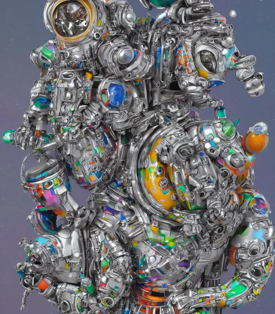 Image similar to hyper-maximalist overdetailed 3d sculpture of an astronaut by clogtwo and ben ridgway inspired by beastwreckstuff chris dyer and jimbo phillips. 3d infused retrofuturist style. Hyperdetailed high resolution. Highquality ender by binx.ly. Dreamlike surreal polished render by machine.delusions. Sharp focus.