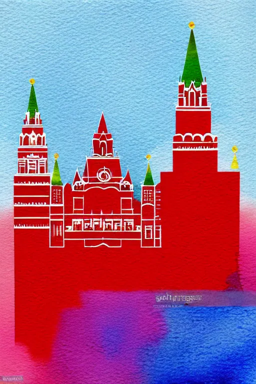 Image similar to minimalist watercolor art of a moscow red square, illustration, vector art