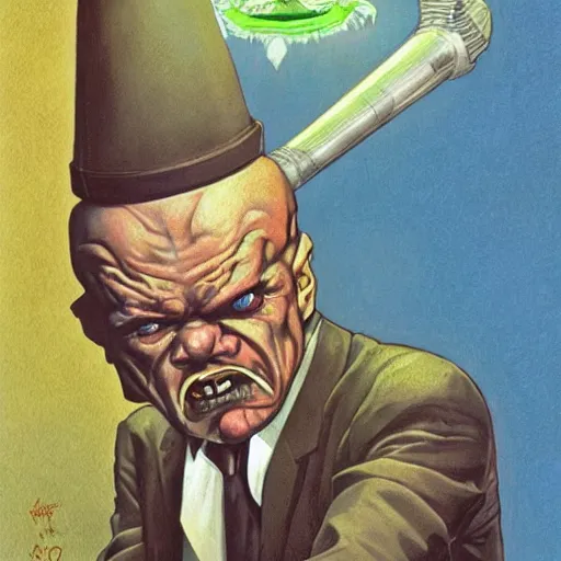 Image similar to portrait of vladimir lenin as evil gremlin by vincent di fate, artgrem, glenn fabry, jason edmiston, vivid colors, retro, comic book