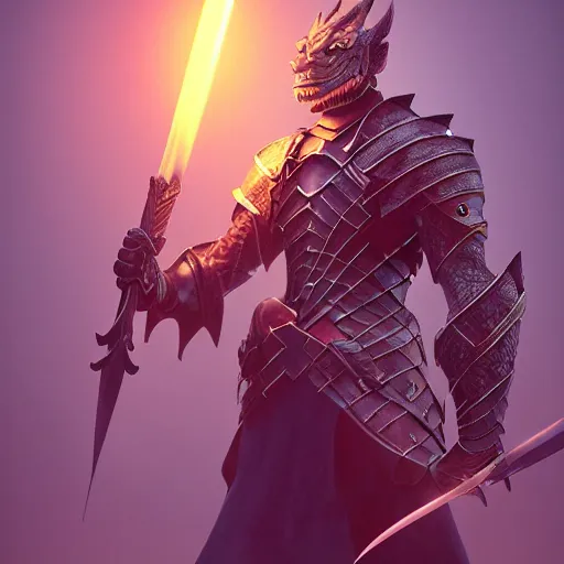 Image similar to portait of a dragon man knight holding sword, digital art, digital painting, masterpiece, elegant, hyper realistic, award winning, 8 k, behance, artstation, unreal engine 5, octane render, masterpiece, sharp focus, intricate, ornate