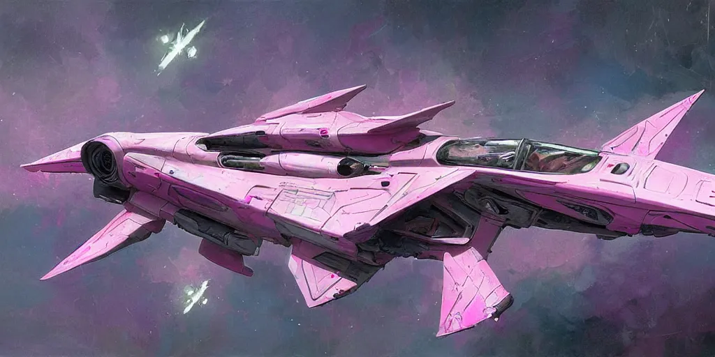 Prompt: pink and white starfighter racer by craig mullins and marbacher