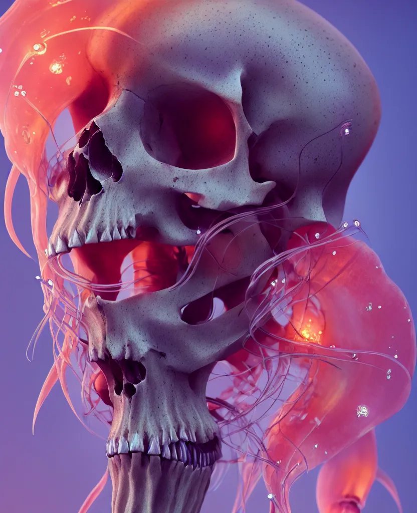 Image similar to goddess close-up portrait animal skull. jellyfish phoenix head, nautilus, orchid, skull, betta fish, bioluminiscent creatures, intricate artwork by Tooth Wu and wlop and beeple. octane render, trending on artstation, greg rutkowski very coherent symmetrical artwork. cinematic, hyper realism, high detail, octane render, 8k