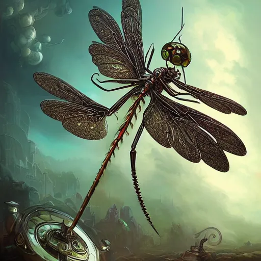 Image similar to intricate detailed mechanical victorian goth dragonfly by peter mohrbacher and dan mumford, cgsociety, volumetric light