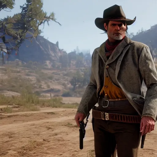Prompt: film still of jim carrey in red dead redemption 2 ( 2 0 1 8 video game )