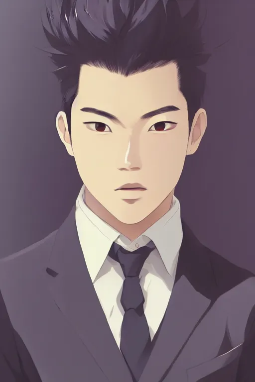 Prompt: portrait of a handsome young asian man in a suit, cool hairstyle, half body shot, trending on artstation, studio ghibli, makoto shinkai, visually stunning, beautiful nature scenery background, cinematic dramatic atmosphere, sharp focus, volumetric lighting, cinematic lighting, studio quality