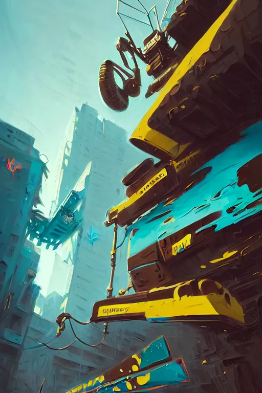 Image similar to matte painting of warped extreme 3 d calligraphy robot graffiti tag mural maximalism by atey ghailan, by greg rutkowski, by greg tocchini, by james gilliard, by joe fenton, yellow, brown, black and cyan color scheme, octane render