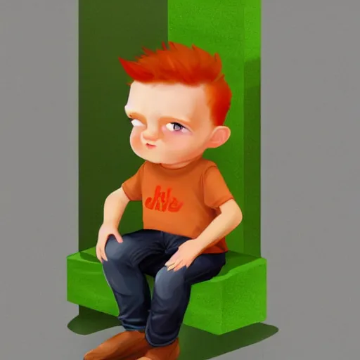 Image similar to diminutive young man sitting on a huge book. The man is two inches tall and redhead. The book is closed, with a green cover. Digital realistic detailed art trending in Artstation.