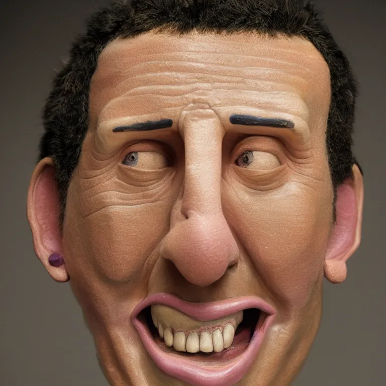 Prompt: beautiful studio photograph of colorful postmodern portrait sculpture of adam sandler toothy smile, beautiful symmetrical face accurate face detailed face realistic proportions, made of watercolor - painted plaster on a pedestal by ron mueck and matthew barney and greg rutkowski, hysterical realism intense cinematic lighting shocking detail 8 k