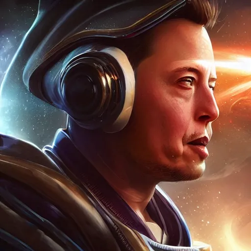 Image similar to portrait of elon musk as an astronaut, league of legends amazing splashscreen artwork, splash art, natural light, elegant, photorealistic facial features, intricate, fantasy, detailed face, atmospheric lighting, anamorphic lens flare, cinematic lighting, league of legends splash art, hd wallpaper, ultra high details by greg rutkowski