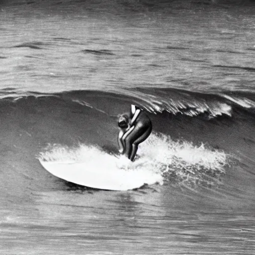 Image similar to mussolini surfing, 1 9 4 0 s photo, photorealistic, close up