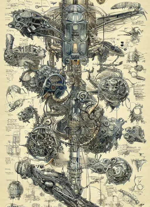 Image similar to a full page concept designs of the anatomy of the extraterrestrial, industrial design blueprint, intricate details, ink on paper, scientific, highly detailed labeled, poster, peter mohrbacher, isometric perspective, high quality, 8 k, hd