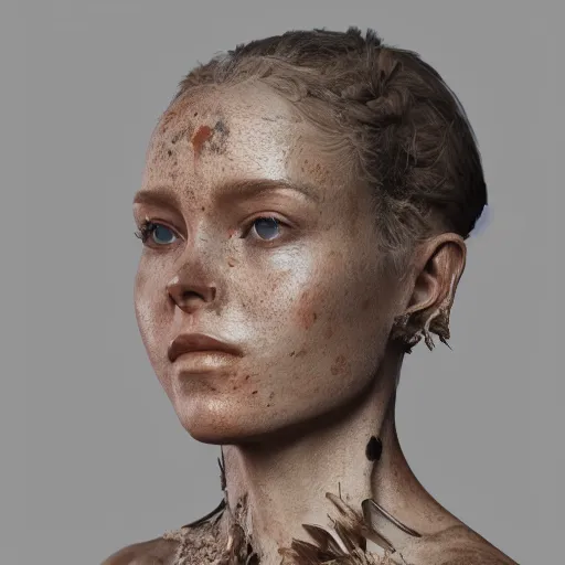 Image similar to woman made of organic matter, character design, full body, octane render, volumetric lighting, cinematic, detailed, ornate, intricate detail