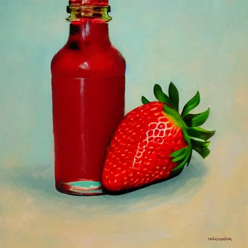 Image similar to bottle of strawberry and faces