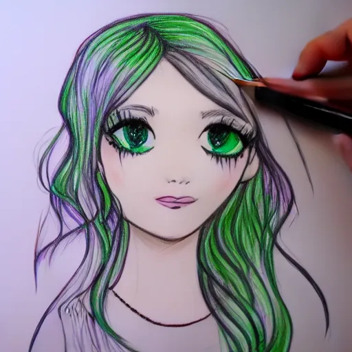 Image similar to drawing of my dream girl, green hair, short, cute