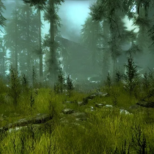 Image similar to a stunning screenshot of a mythical forest in Skyrim