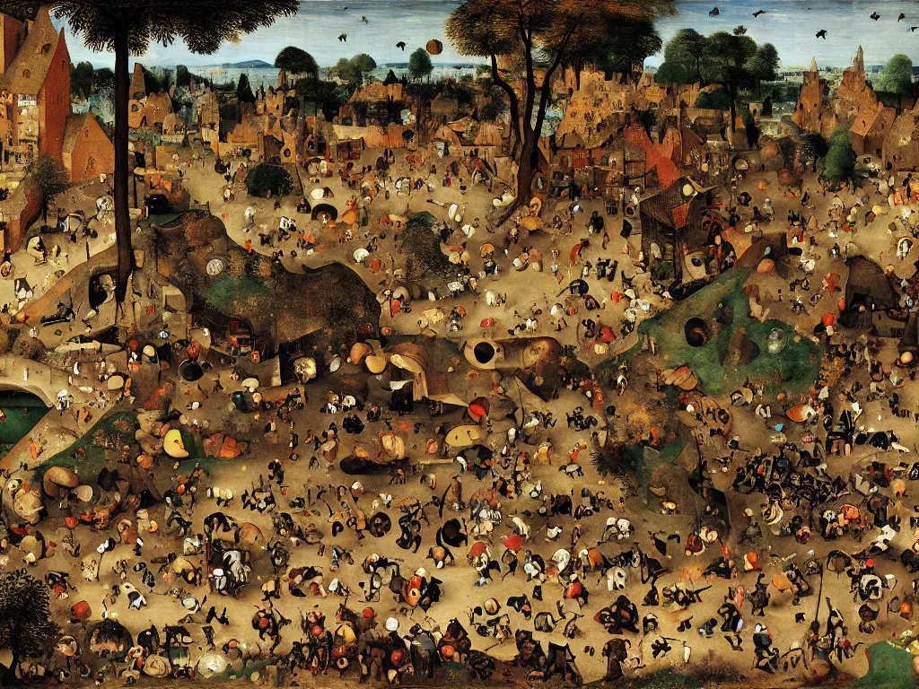 Image similar to Sega Mega Drive Genesis sidescroller game by Pieter Bruegel the Elder