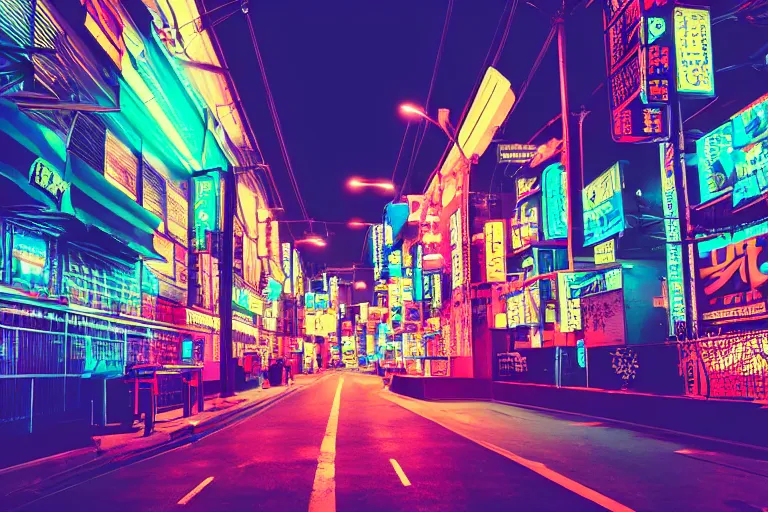 Image similar to neon tokyo street at night futuristic aesthetic, wallpaper, unsplash, colorful, style of aenami alena, neon blue color, vaporwave,