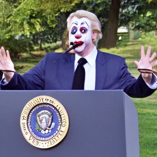 Image similar to president clown giving a speech