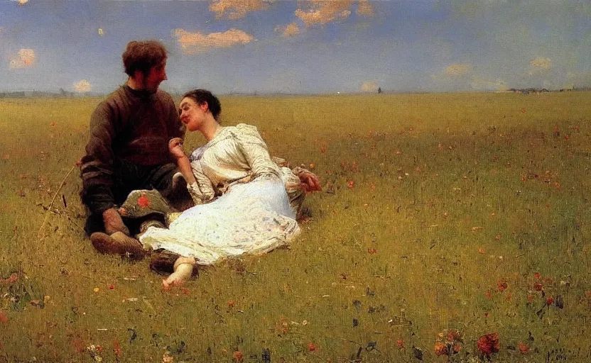 Prompt: high quality high detail painting by ilya repin, a couple in the field, hd