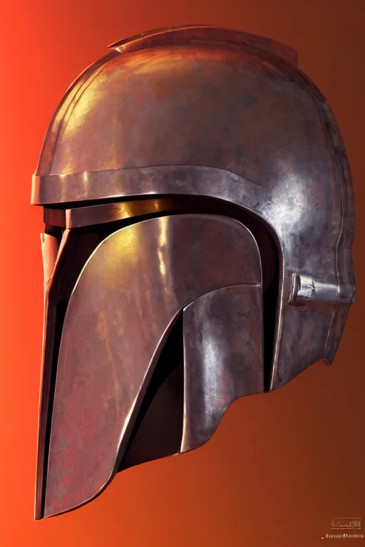 Prompt: an artistic and realistic 8k sculpture of a mandalorian helmet, liquid simulation, bright psychedelic color, dramatic lighting, silver gold red details, filigree, intricate details, cinematic, elegant, octane render, filmic, interesting camera angle, 8k post-processing, intricate art by John Collier and Albert Aublet and Krenz Cushart and Artem Demura and Greg Rutkowski