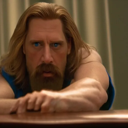 Image similar to Live Action Still of Jerma985 in The Big Lebowski, real life, hyperrealistic, ultra realistic, realistic, highly detailed, epic, HD quality, 8k resolution, body and headshot, film still