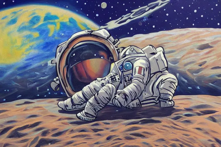 Premium Photo  Astronaut on the hill a spaceman standing on a hill  surrounded by floating rocks digital art style illustration painting