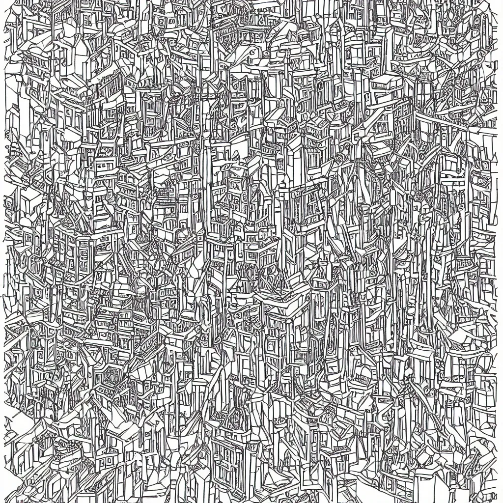 Prompt: Architecture of the world, coloring page for adults, highly detailed