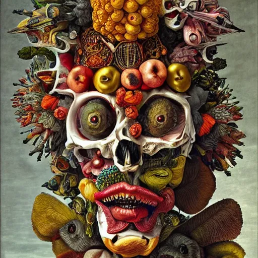 Prompt: amalgamation, by arcimboldo giuseppe, painting, complimentary - colors, evil, insanely detailed and intricate, hypermaximalist, elegant, ornate, hyper realistic, super detailed