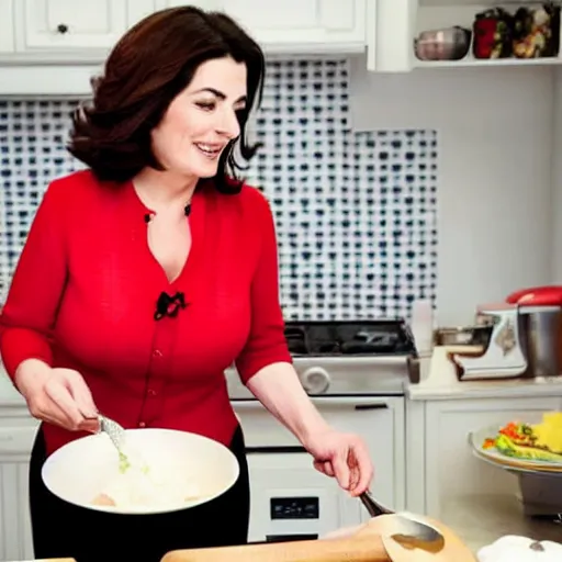 Image similar to nigella lawson cooking a meal in the kitchen