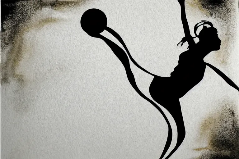 Image similar to beautiful serene volleyball player, healing through motion, life, minimalistic golden and ink airbrush painting on white background