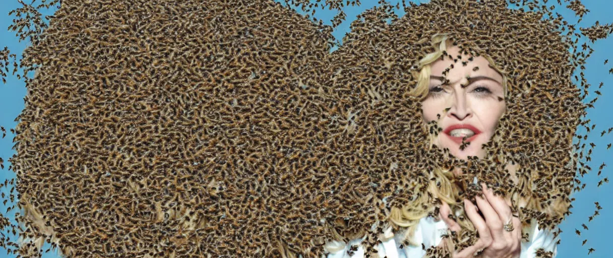 Image similar to Madonna eating a swarm of bees