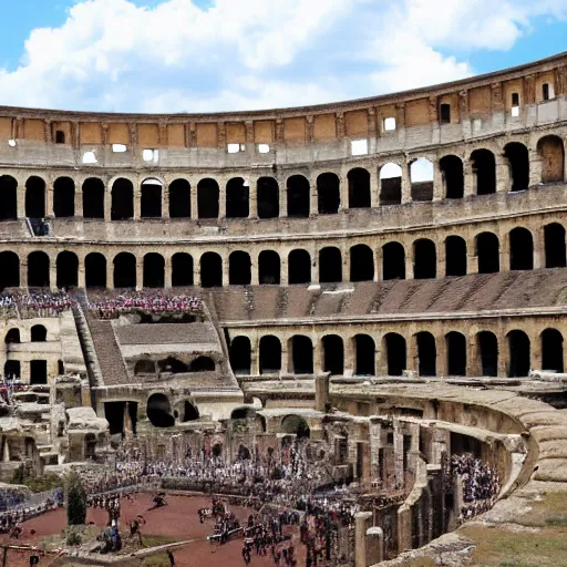 Prompt: the roman coliseum with spectator apes and humans killing each other