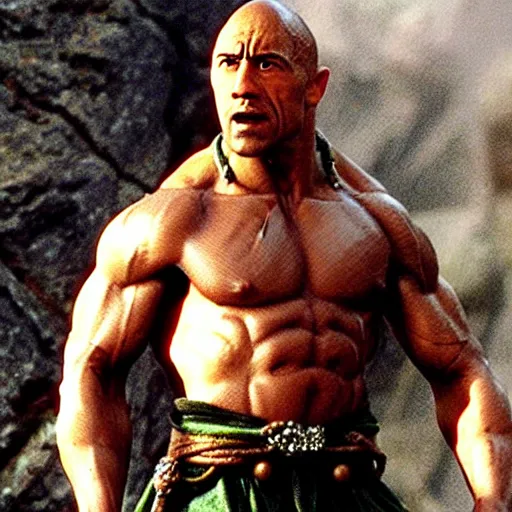 Prompt: the rock as a midget in the lord of the rings, highly detailed