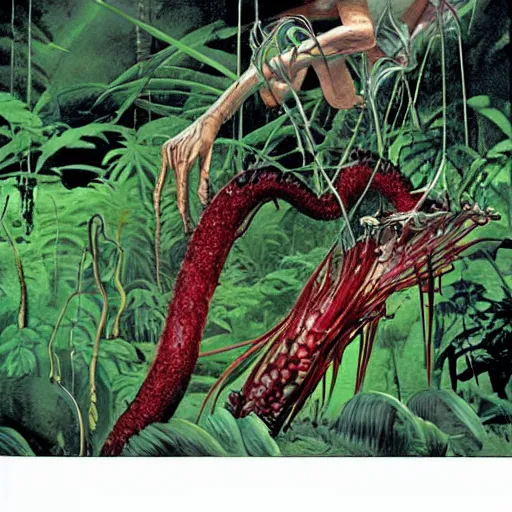 Image similar to A forest of giant man-eating carnivorous plants in the jungles of Venus. Pulp sci-fi.