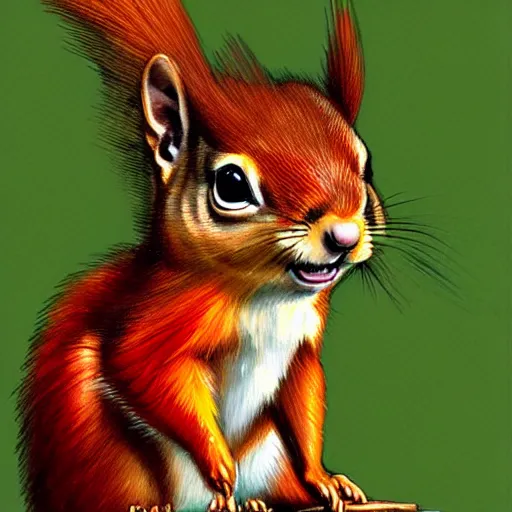Prompt: humanoid red squirrel which looks very very cute. The mood is warm and friendly. dungeons and dragons portrait. highly detailed, digital painting, artstation, concept art, sharp focus, illustration, art by Josh kirby and John romita jr and moebius