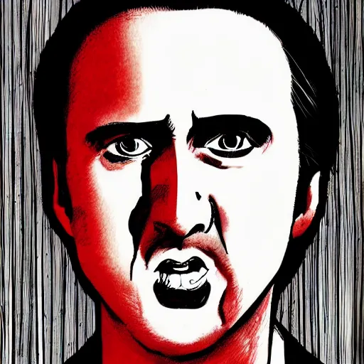 Image similar to an illustration of Nicholas Cage by Junji Ito