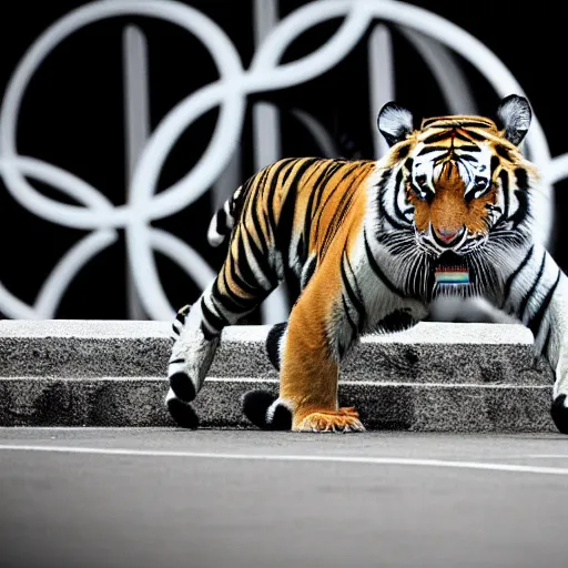 Image similar to a tiger ballerina, award winning photograph, ESPN, Olympics, 60mm