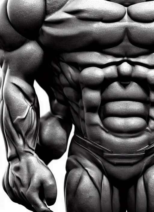 Image similar to detailed 3d render of the Muscular Minion, close up, liflike textures, realistic, extreme detail, high resolution, fine character detail