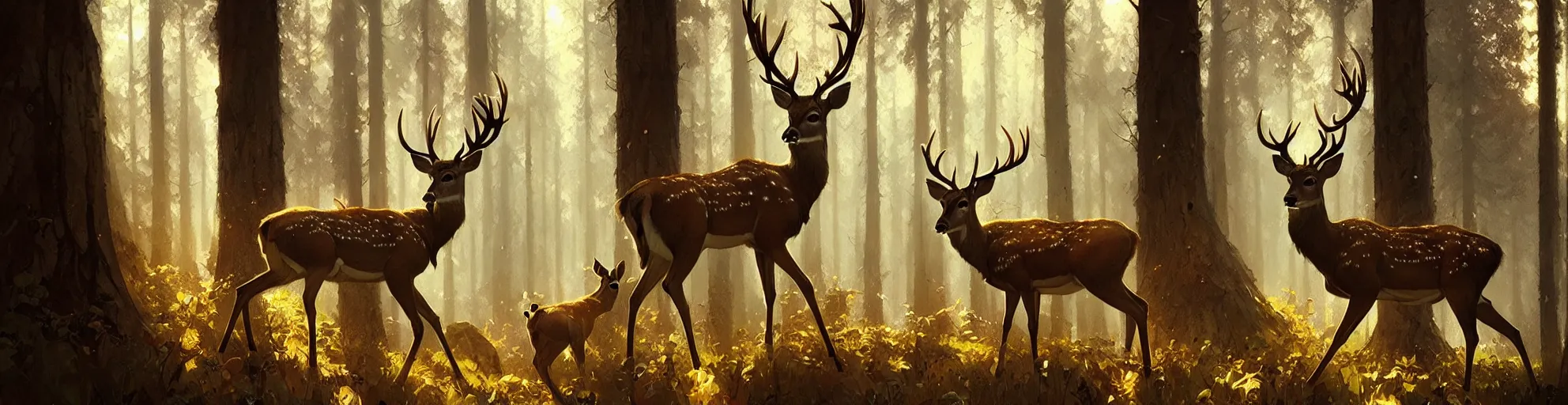 Image similar to Deer in Sherwood Forest, highly detailed, digital painting, artstation, concept art, smooth, sharp focus, illustration, art greg rutkowski and alphonse mucha