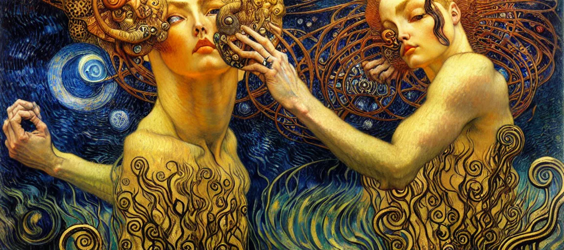 Image similar to Divine Chaos Engine by Karol Bak, Jean Delville, William Blake, Gustav Klimt, and Vincent Van Gogh, symbolist, visionary