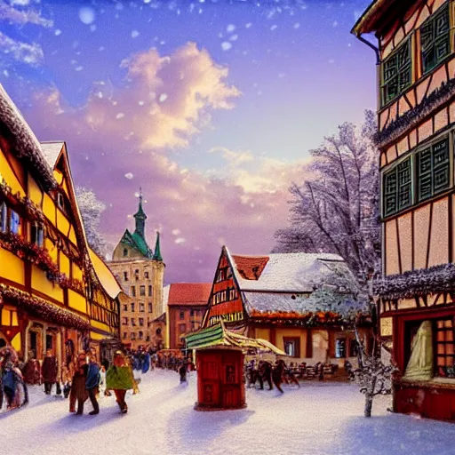 Prompt: A renaissance german town during winter. Afternoon. highly detailed