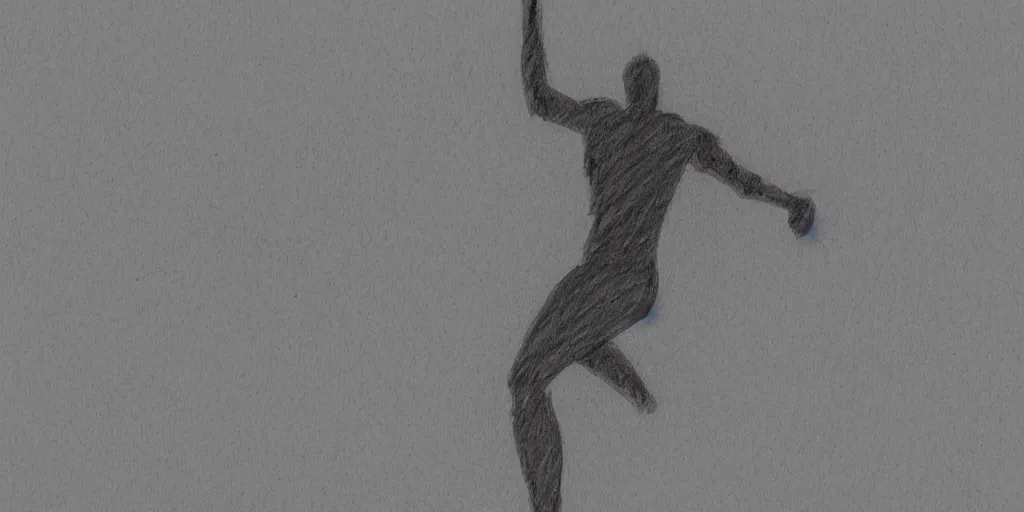 Image similar to a simple black and white pencil storyboard sketch of a giant humanoid athletic sleek futuristic humanoid android powering up as small floating particles swirl around it, lines of energy