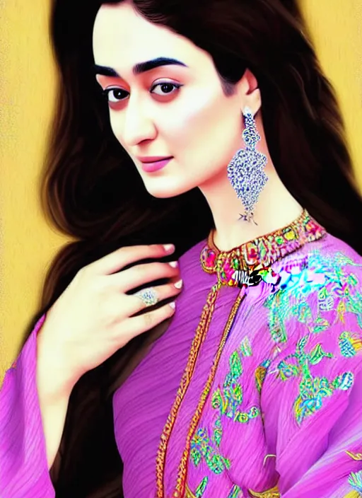 Image similar to digital art, portrait of hania aamir pakistani model, ultra - detailed artwork