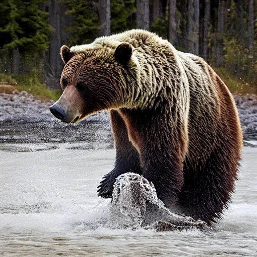 Prompt: grizzly bear riding a horse